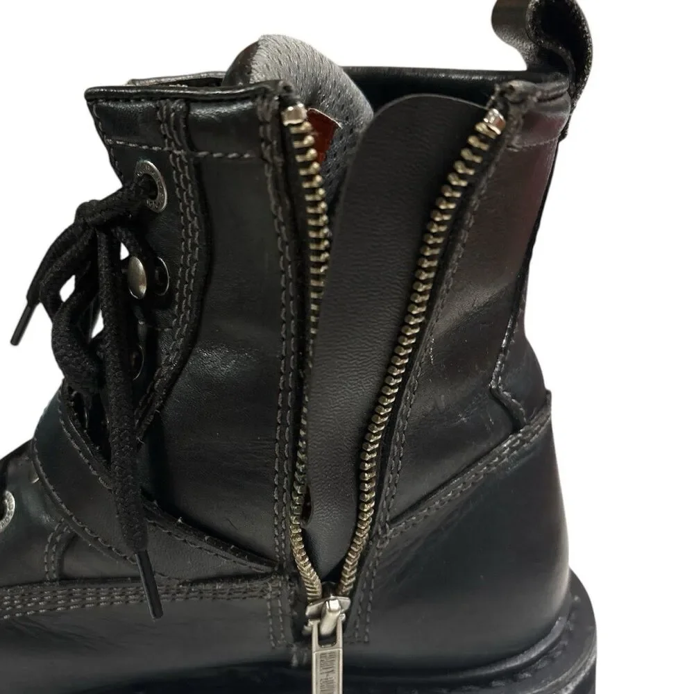 Harley Davidson 84143 Mens 9.5 Black Leather Motorcycle Boots Side Zip Eagle